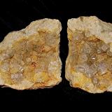 Calcite with Marcasite inclusions on DolomiteAfloramientos Carretera Estatal 56, Canton, Condado Washington, Indiana, USAspecimen is  9 cm, the calcites are up to 1.2 cm (Author: Bob Harman)