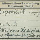1940s Hermann Kraft (Berlin) label of a klaprothite (mixture of wittichenite and emplectite) from Daniel mine, Wittichen, Black Forest (type locality). (Author: Andreas Gerstenberg)