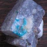 Caledonite on Anglesite ps Galena Sunshine #3 Mine. Bingham New Mexico 3 cm across (Author: Peter Megaw)