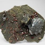 "Ruby Jack" Sphalerite with Marcasite and Pyrite
Picher Field, Tri-State District, Ottawa County, Oklahoma  USA 
Mined about 1959
Former Folch duplicates collection
Specimen size: 10.8 × 8.3 × 2.9 cm.
Main crystal size: 3.6 × 2.9 cm.
Photo: Reference Specimens (Author: Jordi Fabre)