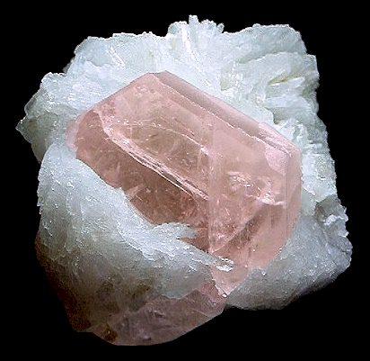 Beryl ( var. Morganite ) on Albite (var. Cleavelandite)

White Queen Mine
Pala District
Hiriart Mt.
San Diego County, California
United States of America

5.5 x 5.0 cm overall
4.0 cm crystal (Author: GneissWare)