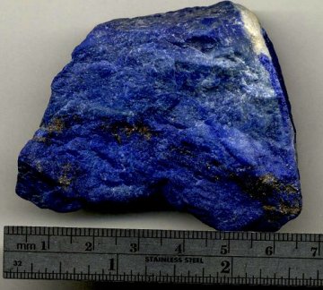 Lazurite (lapislazuli)
Sar-e Sang, Koksha Valley, Khash & Kuran Wa Munjan Districts, Badakhshan, Afghanistan
2-1/2 x 2-1/2 x 1-1/4 inches (Author: Dale Hallmark)