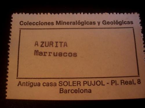 Etiqueta original años 80 del ejemplar de Azurita (Autor: Javier Garcia Canals)