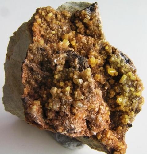 Piromorfita.
Mina de Fajano, Los Cerros, Villamayor de Calatrava, Ciudad Real, Castilla La Mancha, España.
Tamaño de la pieza 7,5x7x5 cm, cristales hasta 5 mm. Col. y foto Nacho Gaspar. (Autor: Nacho)