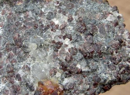 Granate 0,4cm (quizá espessartita) en metamorfito. Serrinha, Formiga, Minas Gerais- Brasil (Autor: Anisio Claudio)
