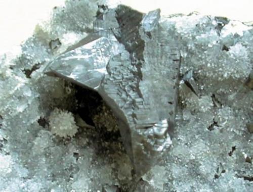 Chalcocita (Calcosina) en Calcita
Copiapó, Chile.
Detalle, cristal de 1,9 cm. 
Col. Nacho Gaspar, foto cortesía de Fabre Minerals. (Autor: Nacho)