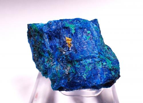 Gold, Shattuckite, Malachite<br />Khorixas area, Kunene Region, Namibia<br />47 mm x 39 x mm x 32 mm<br /> (Author: Don Lum)