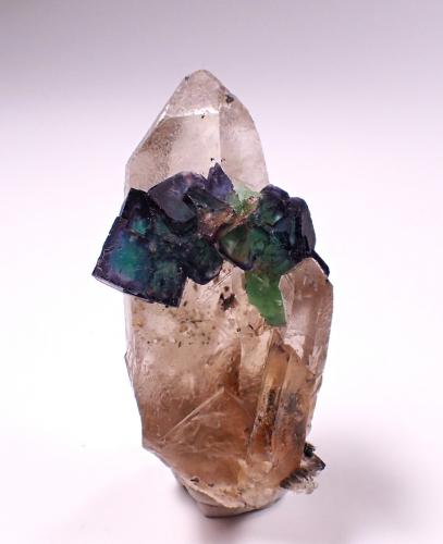 Fluorite, Quartz (variety smoky quartz, variety citrine)<br />Erongo Mountain, Usakos, Erongo Region, Namibia<br />53 mm x 27 mm x 22 mm<br /> (Author: Don Lum)