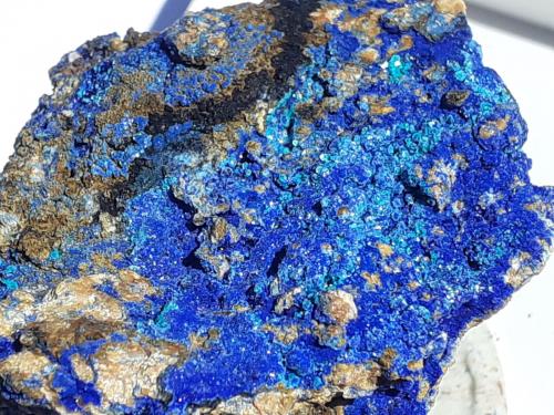 Azurite, Chalcophyllite<br />pania Dolina (Herrengrund), Banská Bystrica, Banská Bystrica Region, Slovak Republic<br />3,5 x 3 cm<br /> (Author: Volkmar Stingl)