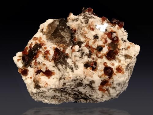 Spessartine, Quartz (variety smoky) and Microcline<br />Catas Spessartina Wushan, Tongbei, Yunxiao, Prefectura Zhangzhou, Provincia Fujian, China<br />58 mm x 52 mm x 30 mm<br /> (Author: Firmo Espinar)