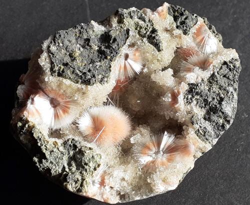 Mesolite on Thomsonite<br />Khadakwani, Khargone District, Madhya Pradesh, India<br />6 x 4,5 cm<br /> (Author: Volkmar Stingl)