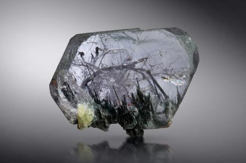 Fluorapatite with Actinolite inclusions<br />Ganadao (Gandao Hill), Mohmand District, Peshawar Division, Khyber Pakhtunkhwa Province, Pakistan<br />7 x 2 x 5.5 cm<br /> (Author: MIM Museum)