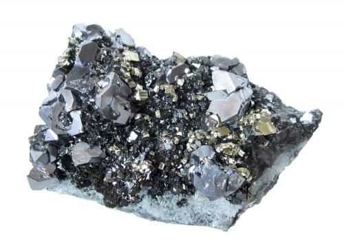 Galena, Pyrite, Sphalerite, Quartz<br />Madan mining area, Rhodope Mountains, Smolyan Oblast, Bulgaria<br />Specimen size 19 x 12 cm, largest galena crystals 2 cm<br /> (Author: Tobi)