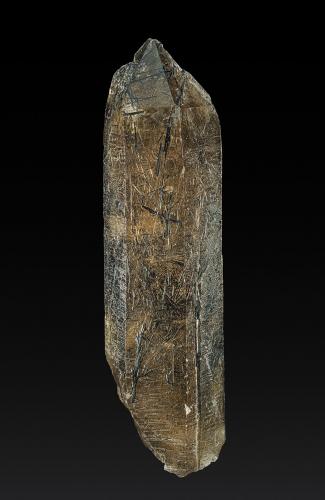 Quartz (variety smoky quartz), Schorl<br />Nghệ An Province, Bắc Trung Bộ (North Central Coast) Region, Vietnam<br />9.5 x 2.7 cm<br /> (Author: am mizunaka)