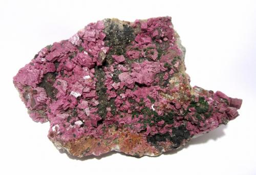 Dolomite (variety cobalt-bearing), Malachite, Heterogenite<br />Kolwezi District, Lualaba, Katanga Copper Crescent, Katanga (Shaba), Democratic Republic of the Congo (Zaire)<br />Specimen size 15 cm, largest crystal 7 mm<br /> (Author: Tobi)