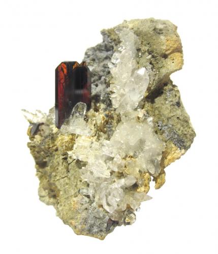Brookite, Quartz<br />Zard Mountain, Ras Koh Mountains, Kharan District, Balochistan (Baluchistan), Pakistan<br />Specimen size 5 cm, largest crystal 1,7 cm<br /> (Author: Tobi)