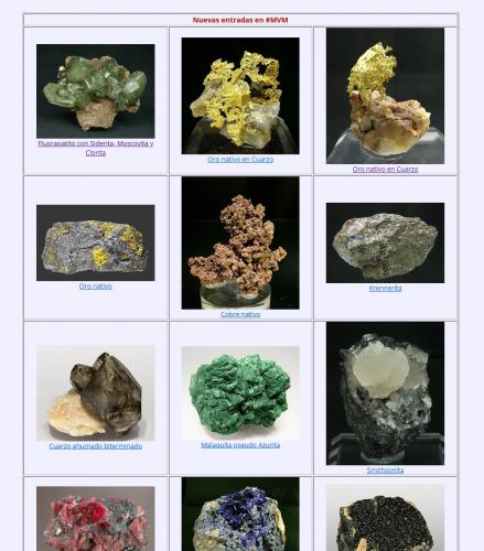 Parte de la ’parrilla de minerales’ a la que se accede con el enlace ’Más Nuevas Entradas en #MVM’, hoy (Autor: Jordi Fabre)