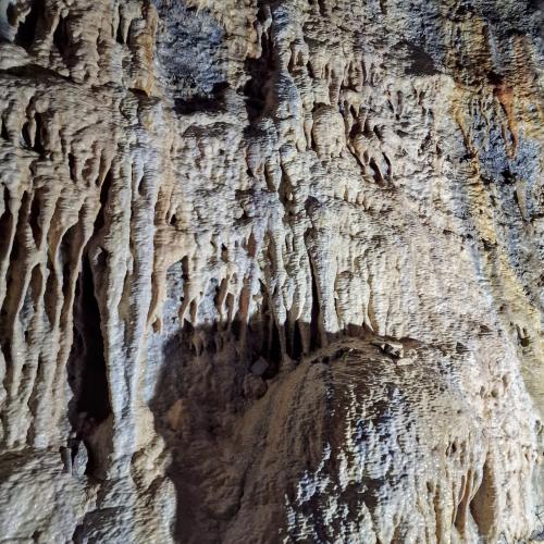 Calcite Barite flowstone forming<br /><br />10 meter pano<br /> (Author: Forrestblyth)