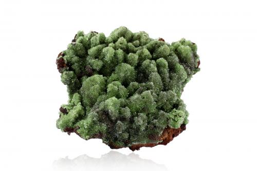 Austinite (variety copper-bearing austinite) coating limonite after Calcite<br />Mina Christiana, Minas Kamariza, Agios Konstantinos, Distrito minero Lavrion, Prefectura Attikí (Attica), Grecia<br />8 x 8 x 4.5 cm<br /> (Author: MIM Museum)
