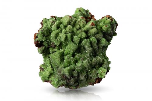 Austinite (variety copper-bearing austinite) coating limonite after Calcite<br />Mina Christiana, Minas Kamariza, Agios Konstantinos, Distrito minero Lavrion, Prefectura Attikí (Attica), Grecia<br />8 x 8 x 4.5 cm<br /> (Author: MIM Museum)