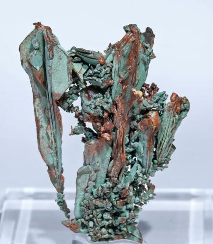 Cobre y Malaquita<br />Ray Mines, Scott Mountain area, Mineral Creek District, Dripping Spring Mountains, Pinal County, Arizona, USA<br />3.2 × 2.4 × 0.8 cm<br /> (Autor: Jordi Fabre)