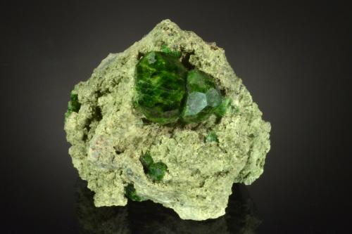 Andradite (variety demantoid)<br />Belqeys Mountain, Takab, West Azerbaijan Province, Iran<br />5.1 x 4.2 x 3.9 cm<br /> (Author: Michael Shaw)