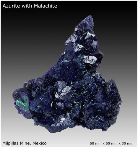 Azurite with Malachite<br />Milpillas Mine, Cuitaca, Municipio Santa Cruz, Sonora, Mexico<br />50 mm x 50 mm x 30 mm<br /> (Author: silvia)