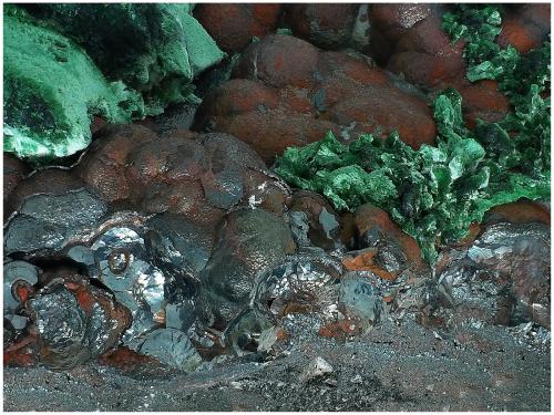 Malachite after Azurite on Goethite<br />Milpillas Mine, Cuitaca, Municipio Santa Cruz, Sonora, Mexico<br />13 cm x 7 cm x 4 cm<br /> (Author: silvia)
