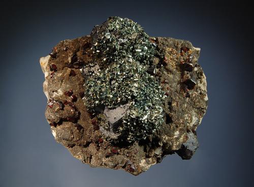 Marcasite, Galena, Sphalerite<br />Ballard Mine, Baxter Springs, Picher Field, Tri-State District, Cherokee County, Kansas, USA<br />7.5 x 6.5 cm<br /> (Author: Michael Shaw)