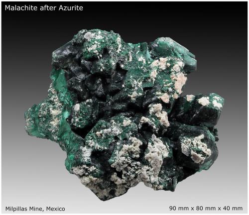 Malachite after Azurite<br />Milpillas Mine, Cuitaca, Municipio Santa Cruz, Sonora, Mexico<br />90 mm x 80 mm x 40 mm<br /> (Author: silvia)