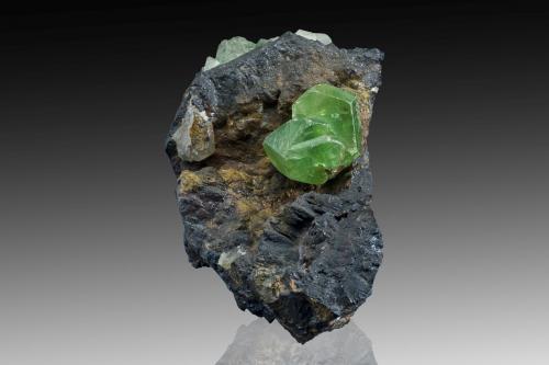 Anglesite on Galena<br />Miniera Montevecchio, Guspini, Provincia Cerdeña del Sur, Cerdeña/Sardegna, Italia<br />6.5 x 5 x 3 cm / main crystal: 1.6 cm<br /> (Author: MIM Museum)