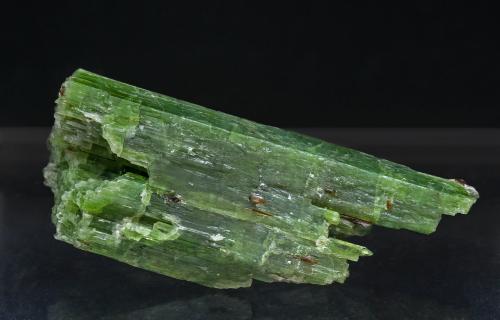 Tremolite (Cr-bearing variety) with Clinohumite and Graphite<br />Washburn Farm, Macomb, Macomb Township, St. Lawrence County, New York, USA<br />3.6 × 1.5 × 1.5 cm<br /> (Author: Jordi Fabre)