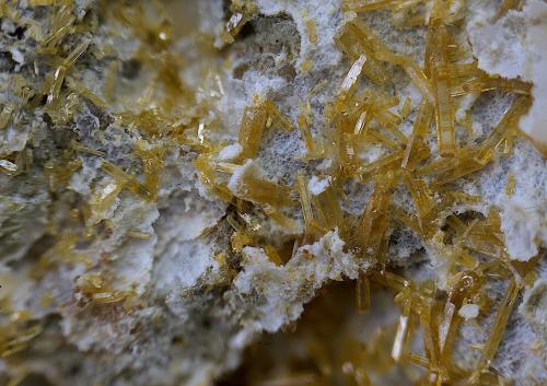 Vanadinita<br />Mina San Francisco (antigua mina Pura), Higuera de Llerena, Comarca Campiña Sur, Badajoz, Extremadura, España<br />Campo de visión de  4 mm.<br /> (Autor: Antonio Carmona)