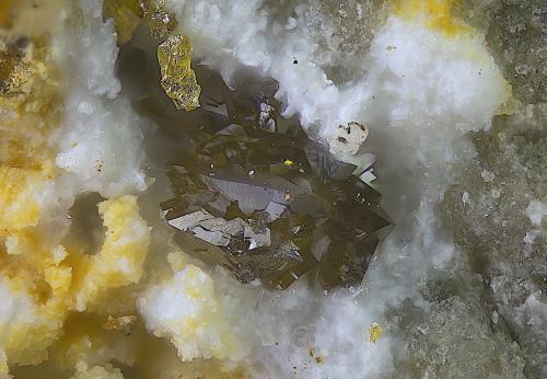 Descloizita<br />Mina San Francisco (antigua mina Pura), Higuera de Llerena, Comarca Campiña Sur, Badajoz, Extremadura, España<br />Campo de visión de  1 mm.<br /> (Autor: Antonio Carmona)