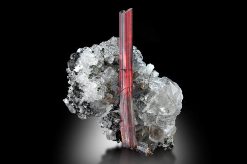 Rutilo en Riebeckita, Cuarzo y Aegirina<br />Prospección Saparay, Distrito Warsak, Division Peshawar, Provincia Khyber Pakhtunkhwa, Paquistán<br />8 x 4 x 10 cm / Cristal principal: 9.2 cm<br /> (Autor: Museo MIM)