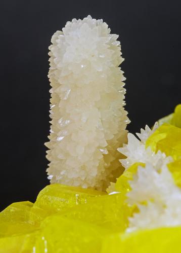 Calcita con Azufre<br />Racalmuto Mine, Racalmuto, Agrigento (Girgenti) Province, Sicily, Italy<br />cristal principal: 2 × 1.9 cm<br /> (Autor: Jordi Fabre)