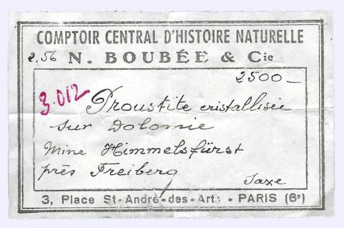 The Boubée label that accompanied the specimen (Author: Jordi Fabre)