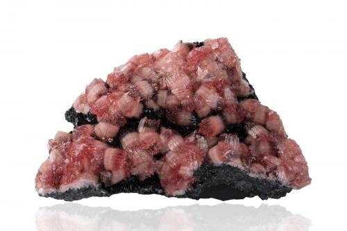 Rodocrosita en Manganita<br />N'Chwaning mining area, Kuruman, Kalahari manganese field (KMF), Northern Cape Province, South Africa<br />10.5 x 6.5 x 4 cm / cristal principal: 1.3 cm<br /> (Autor: Museo MIM)