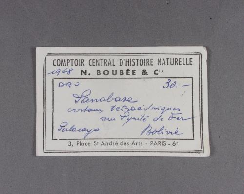 _Etiqueta de la Tetraedrita<br />Pulacayo Mine, Huanchaca, Antonio Quijarro Province, Potosí Department, Bolivia<br /><br /> (Autor: J. G. Alcolea)