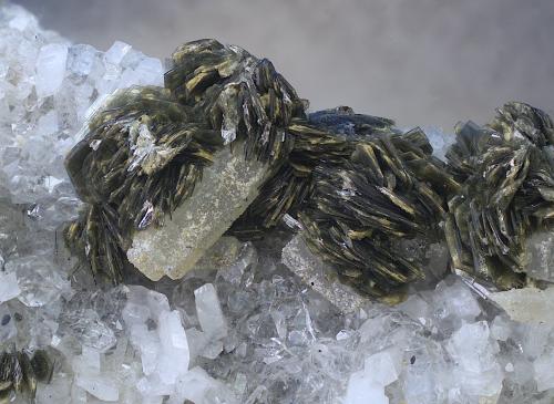 Fluorapatito y clinocloro<br />La Alcazaba, Adra, Comarca Poniente Almeriense, Almería, Andalucía, España<br />Campo de visión de  2 mm.<br /> (Autor: Antonio Carmona)