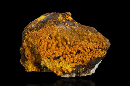 Francevillite on Uraninite with Curienite<br />Mounana Mine, Franceville, Haut-Ogooué Province, Gabon<br />14 x 12.5 x 7.5 cm / main crystal: 0.5 cm<br /> (Author: MIM Museum)