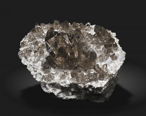 Quartz (variety smoky & gwindel) with Albite<br />Grimsel area, Hasli Valley, Bern, Switzerland<br />19 × 11.2 × 8.6 cm<br /> (Author: Jordi Fabre)