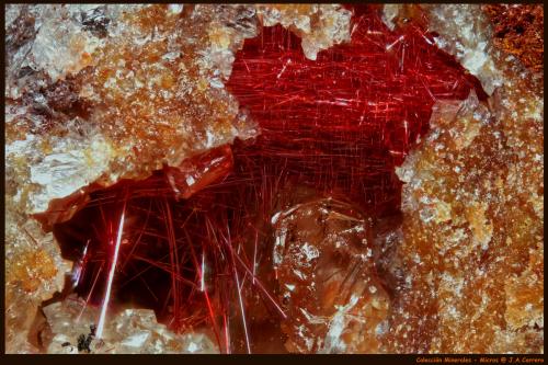 Cuprita (variedad calcotriquita)<br />Mina Tsumeb, Tsumeb, Región Otjikoto, Namibia<br />FoV: 1,5 x 09<br /> (Autor: Jose Angel Carrero)