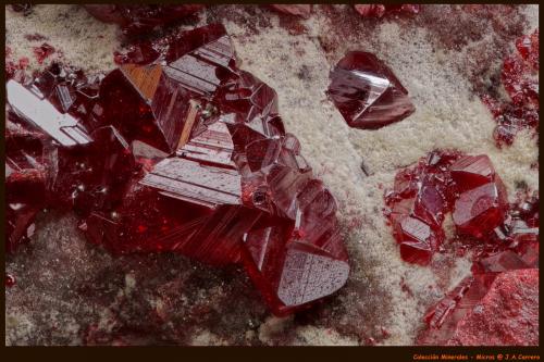 Cinabrio con Dolomita<br />Distrito Minero de Almadén, Almadén, Comarca Valle de Alcudia, Ciudad Real, Castilla-La Mancha, Spain<br />FoV: 3 x 2 mm<br /> (Autor: Jose Angel Carrero)