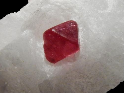 Spinel and Calcite<br />Mogok, Distrito Pyin-Oo-Lwin, Región Mandalay (Division Mandalay), Myanmar (Burma)<br />2 mm x 2 mm x 1 mm<br /> (Author: Dany Mabillard)