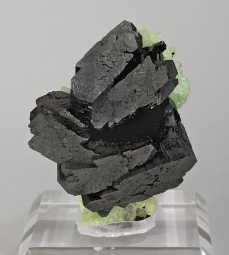 Babingtonite with Prehnite<br />Indicios de Babingtonita, Qiaojia, Prefectura Zhaotong, Provincia Yunnan, China<br />specimen size: 9.8 × 6.8 × 4.5 cm / main crystal size: 5 × 4 cm<br /> (Author: Jordi Fabre)