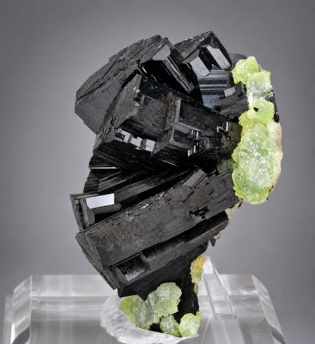 Babingtonite with Prehnite<br />Indicios de Babingtonita, Qiaojia, Prefectura Zhaotong, Provincia Yunnan, China<br />specimen size: 9.8 × 6.8 × 4.5 cm / main crystal size: 5 × 4 cm<br /> (Author: Jordi Fabre)
