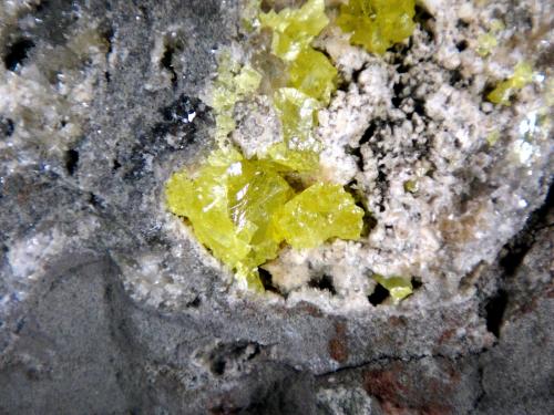 Azufre<br />Cáucaso Mine, Conil Mines, Conil de la Frontera, Comarca La Janda, Cádiz, Andalusia, Spain<br />Campo de visión 2 cm.<br /> (Autor: Antonio P. López)