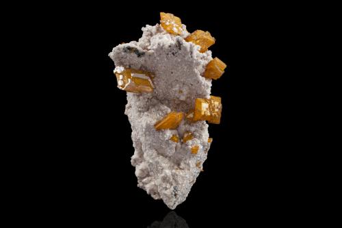 Wulfenite on Dolomite<br />Tsumeb Mine, Tsumeb, Otjikoto Region, Namibia<br />8,0	x	7,0	x	15,5	cm<br /> (Author: MIM Museum)