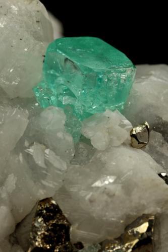 Beryl (Var. Emerald), Calcite, Pyrite<br />Muzo mining district, La Pava Mine, Quípama, Municipio Muzo, Western Emerald Belt, Boyacá Department, Colombia<br />85x62x64mm, xl=8x9mm<br /> (Author: Fiebre Verde)